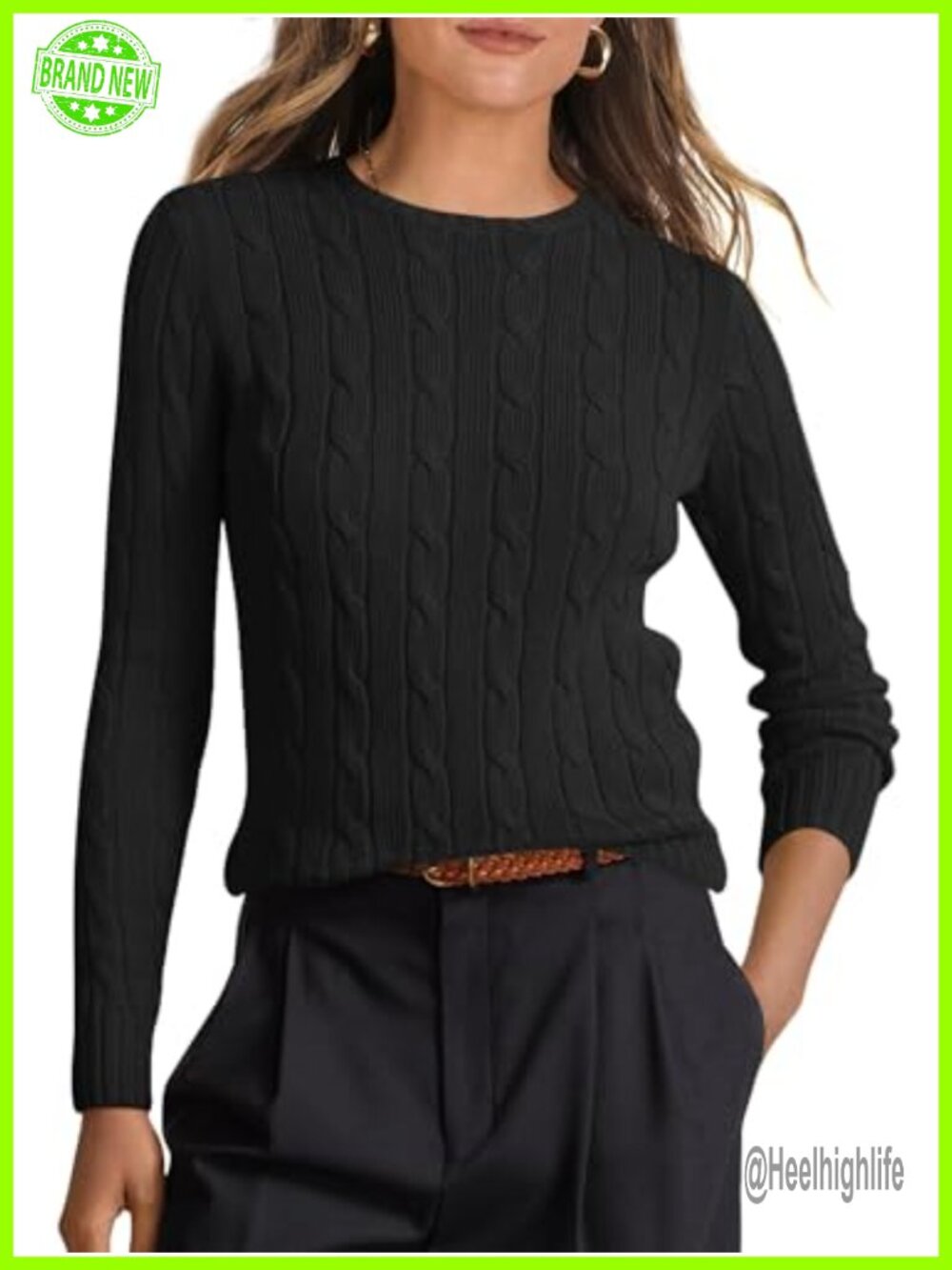 Cable Knit Crew Neck Pullover Sweater Long Sleeve Slim Fit